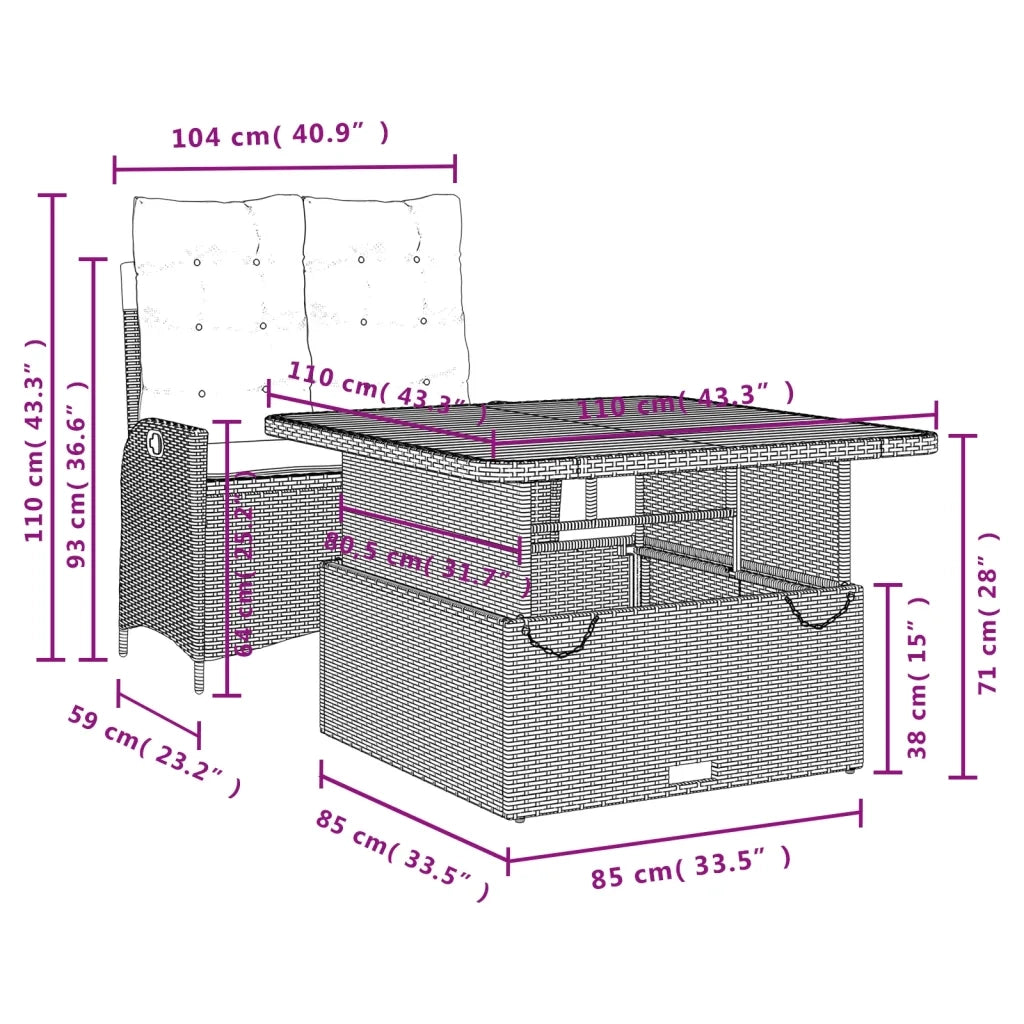 Set da Pranzo da Giardino 2 pz con Cuscini in Polyrattan Grigio 3277463