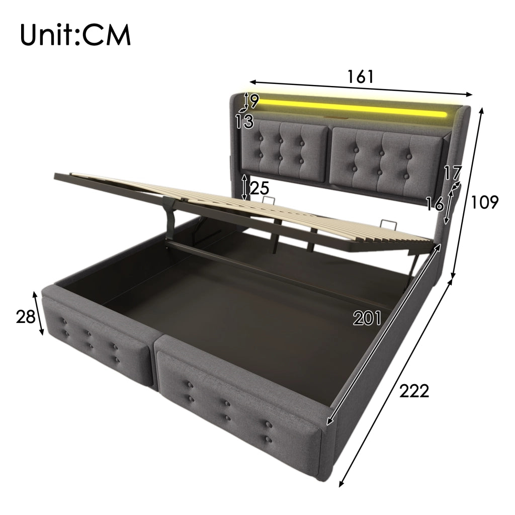 Letto imbottito 160x200 con testiera LED