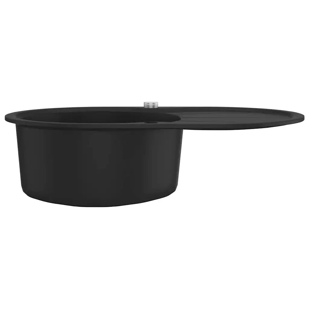 Lavello da Cucina in Granito Vasca Singola Ovale Nero 142958