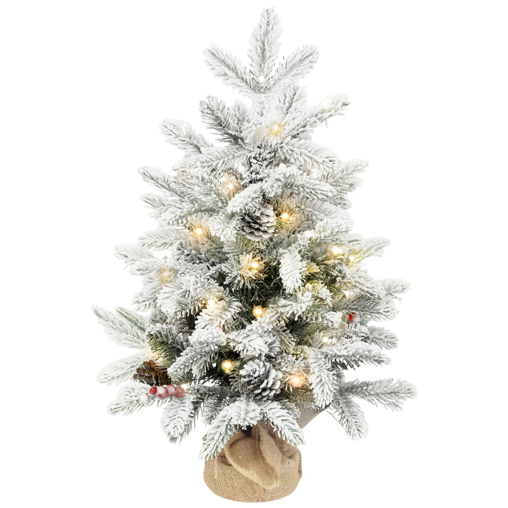Albero di Natale Artificiale Mini 60 cm ¨C Xylo ¨C 35 LED, 182 Rami, Effetto Neve, Base Juta, Verde