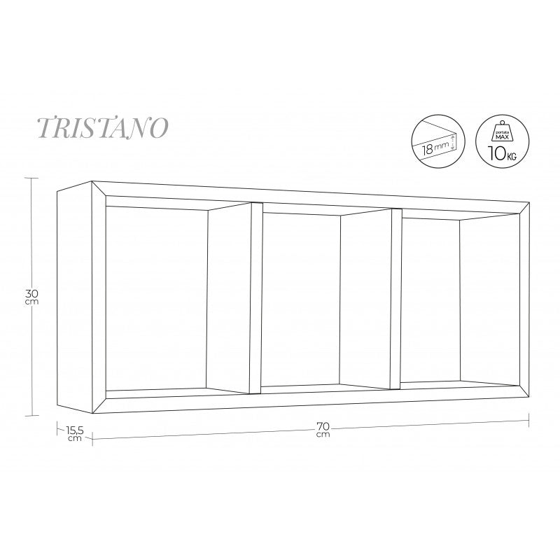 Mensola da Muro, Libreria Sospesa, Libreria da Parete, Scaffale da Parete, Rovere sagerau, 70x30 p15,5 cm - Tristano