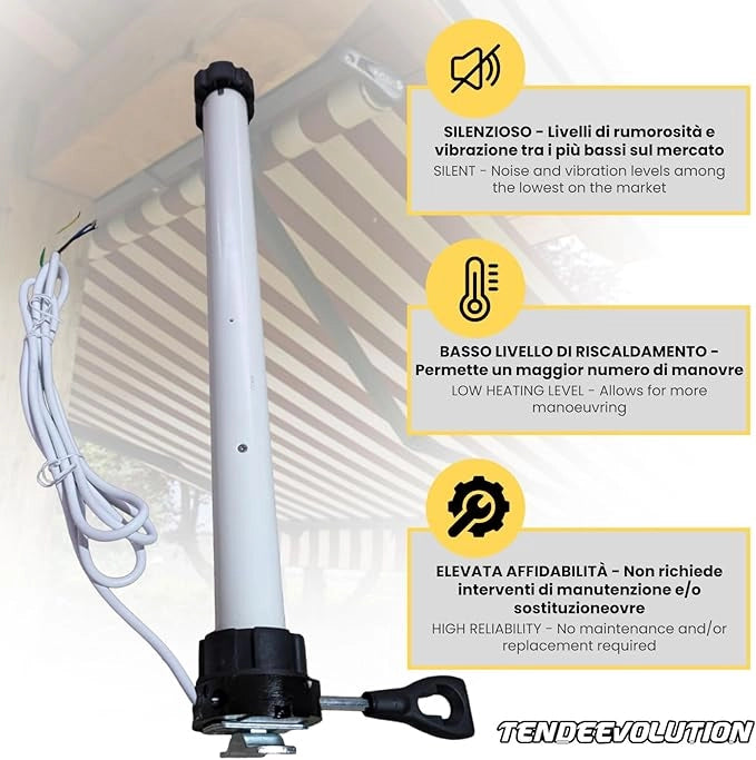 Motore Elettrico Silenzioso 100Kg/50Nm con Asta di Soccorso e Telecomando per Tapparelle/Tende da Sole - Ø70mm