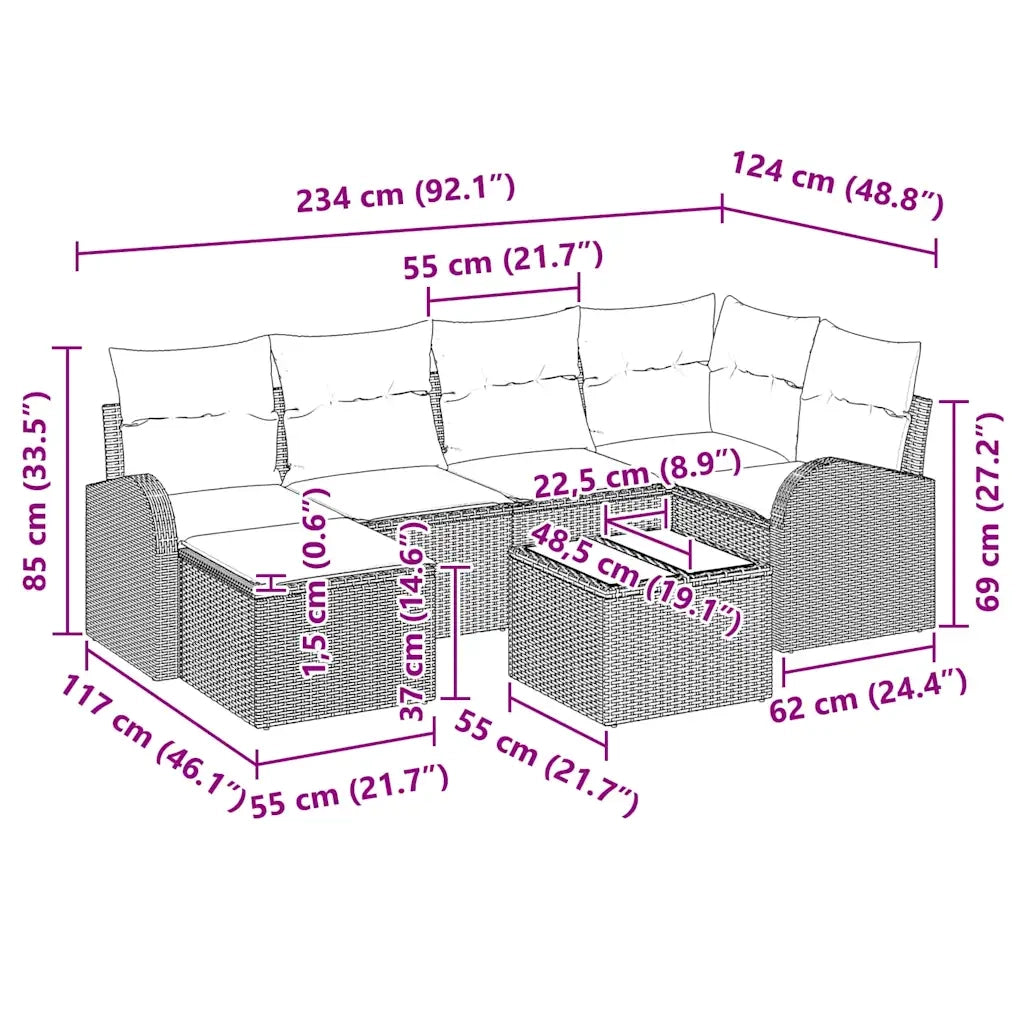 Set Divano da Giardino 7 pcs Marrone polyrattan 3346118
