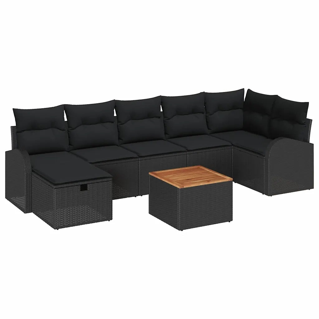 Set Divano da Giardino con cuscino 8 pcs Nero polyrattan 3359520