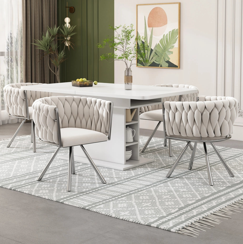 SEDIA DA PRANZO Girevole 360° in velluto Beige/Silver Set da 4 pezzi