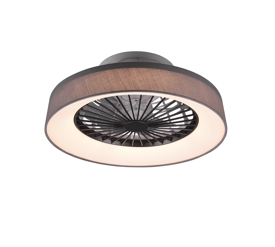 Ventilatore e Plafoniera Led Diffusore Satinato Tessuto Grigio Faresund GD Trio