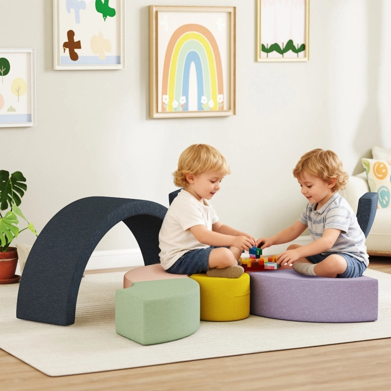 Set di 7 blocchi da costruzione morbidi per bambini, in schiuma, con rivestimento in velluto a coste lavabile, forme varie e colorati.