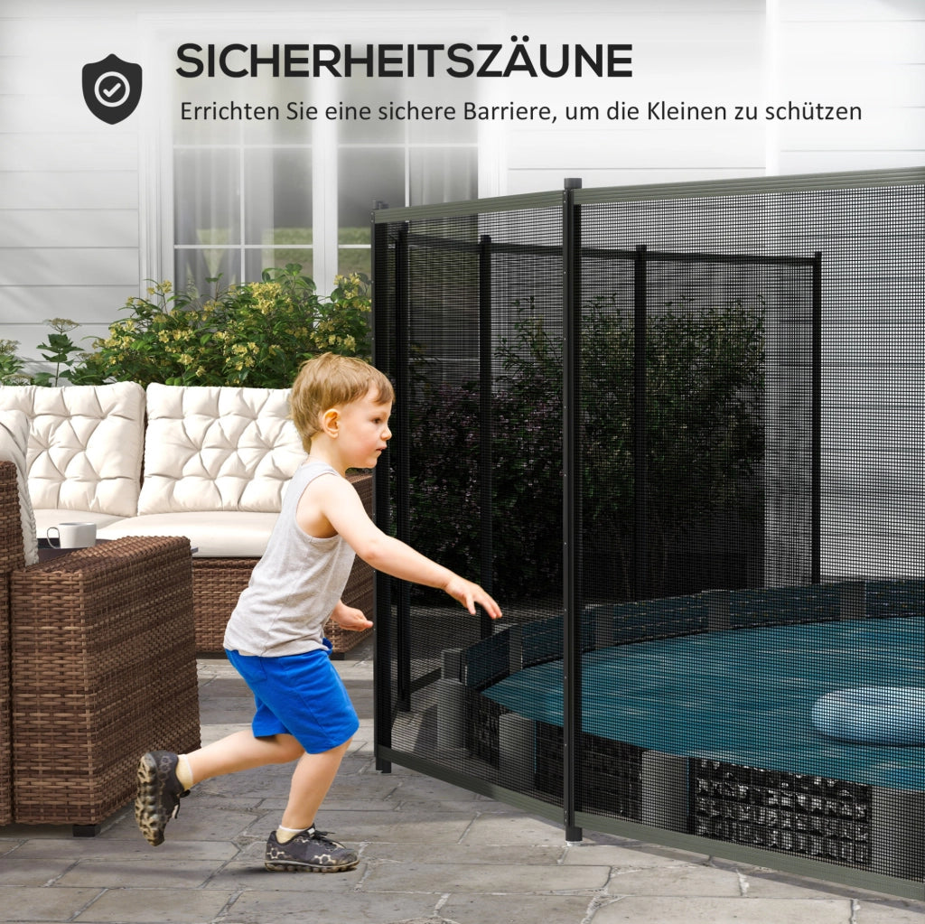 Barriera per piscina 365 x 126 cm in alluminio nero, 4 pannelli a incastro