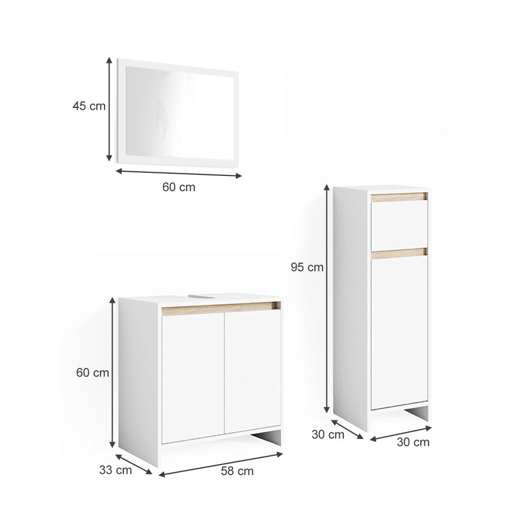 Vicco Set mobili bagno Bianco/Sonoma 3 parti