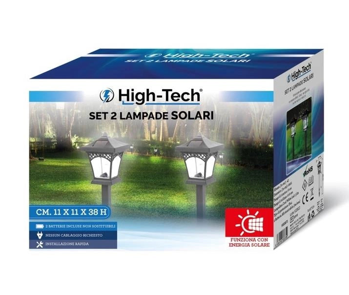 HIGH-TECH SET DI 2 LAMPADE SOLARI 11 X 11 X 43 CM COLORE NERO