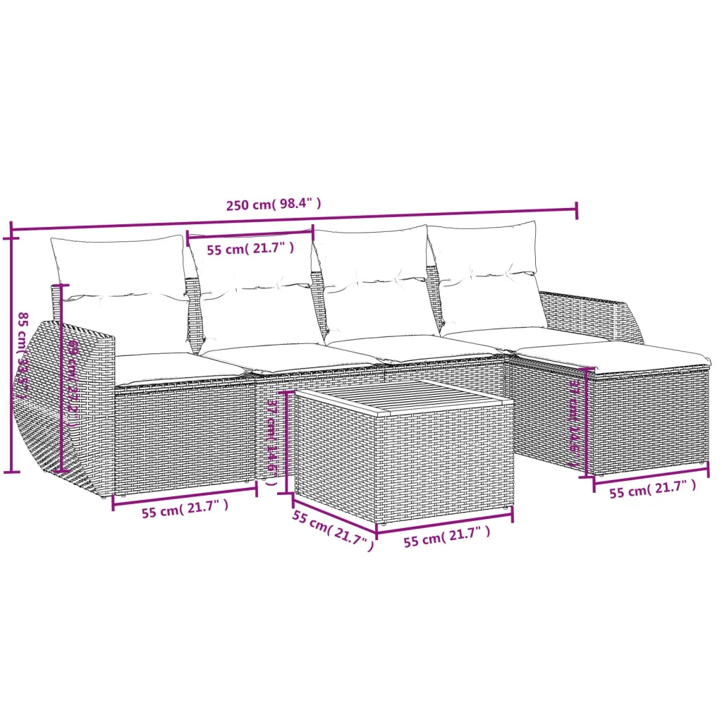 Set Divano da Giardino 6 pz con Cuscini Beige in Polyrattan 3224981