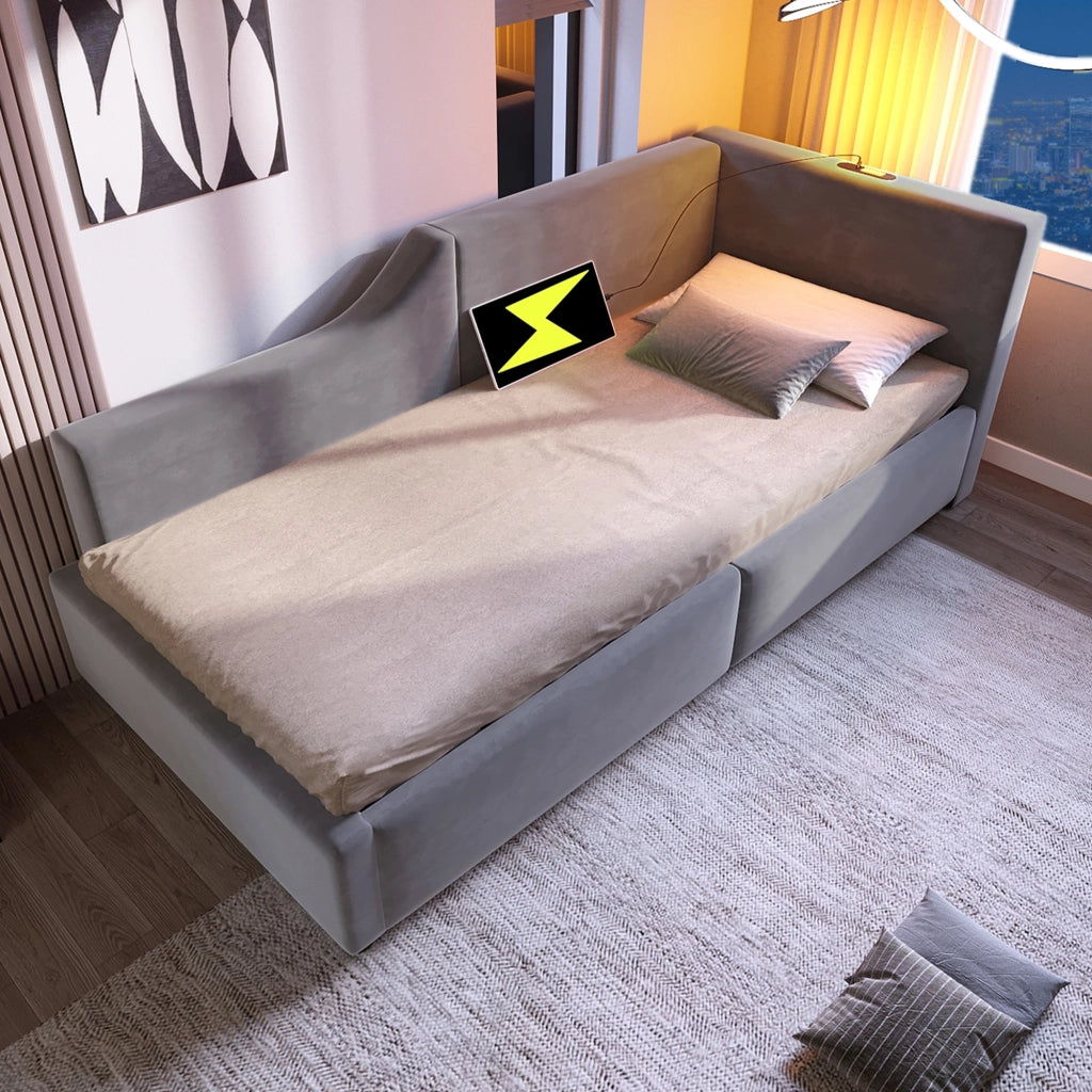 Letto singolo contenitore 90x200 cm in velluto grigio