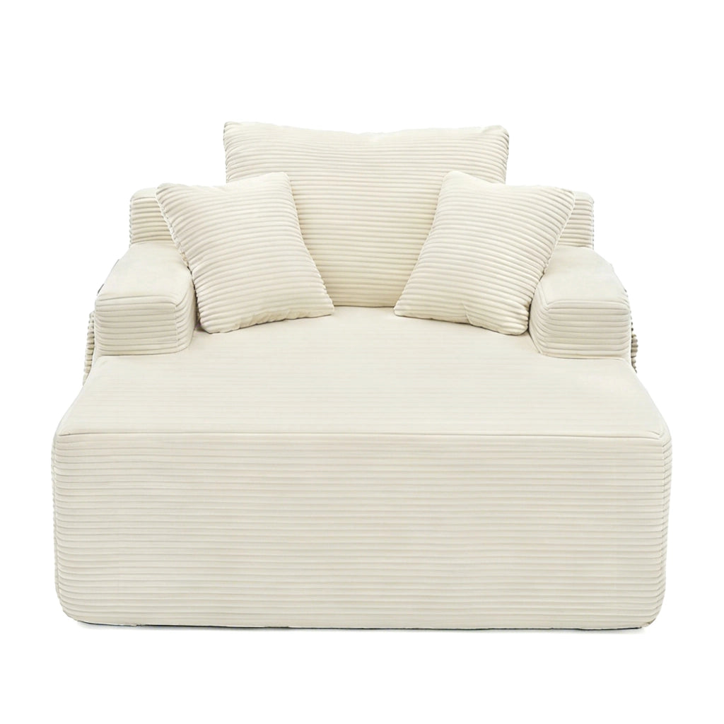 Divano dritto con tasche laterali, cuscini e seduta in schiuma con molle, in velluto a coste, Beige