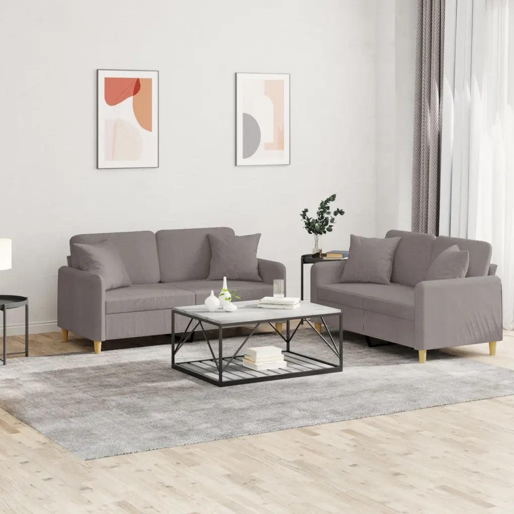 Set Divani 2 pz con Cuscini Tortora in Tessuto 3202109