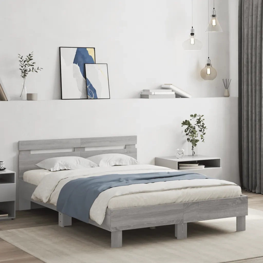 Giroletto con Testiera e LED Grigio Sonoma 120x200 cm 3207558