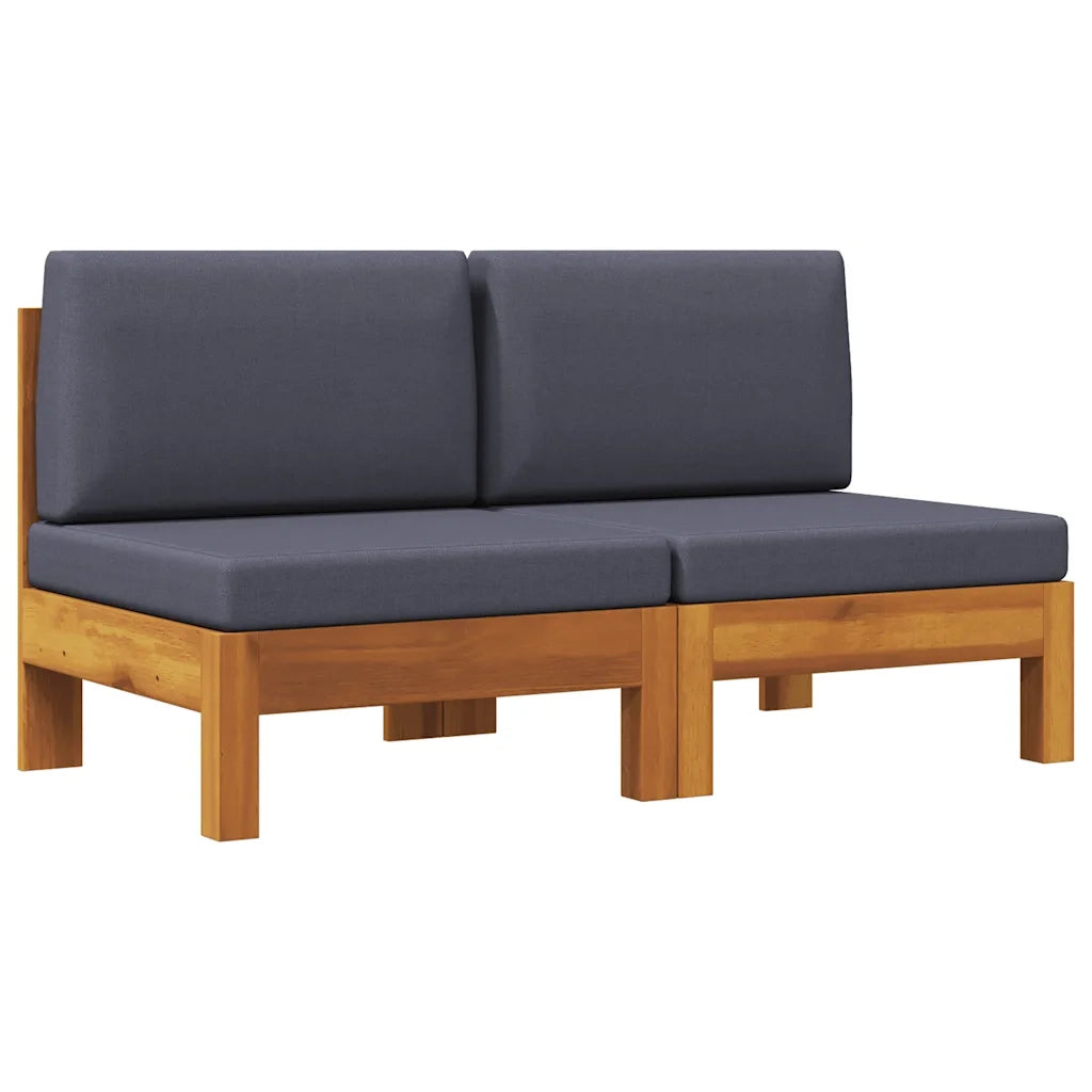 Divani Centrali 2 pz con Cuscini Grigio Scuro Massello Acacia