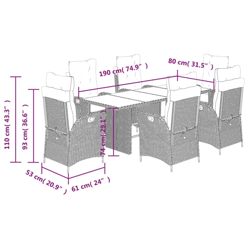 Set Pranzo da Giardino 7 pz con Cuscini Beige Misto Polyrattan 3213127