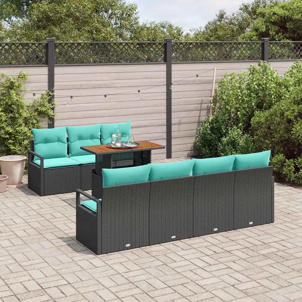 Set Divano da Giardino con cuscino 8 pcs Nero e Verde acqua 3349675