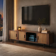 Mobile TV 200x35x53 cm con LED via Bluetooth e app in MDF e truciolare nero e marrone noce