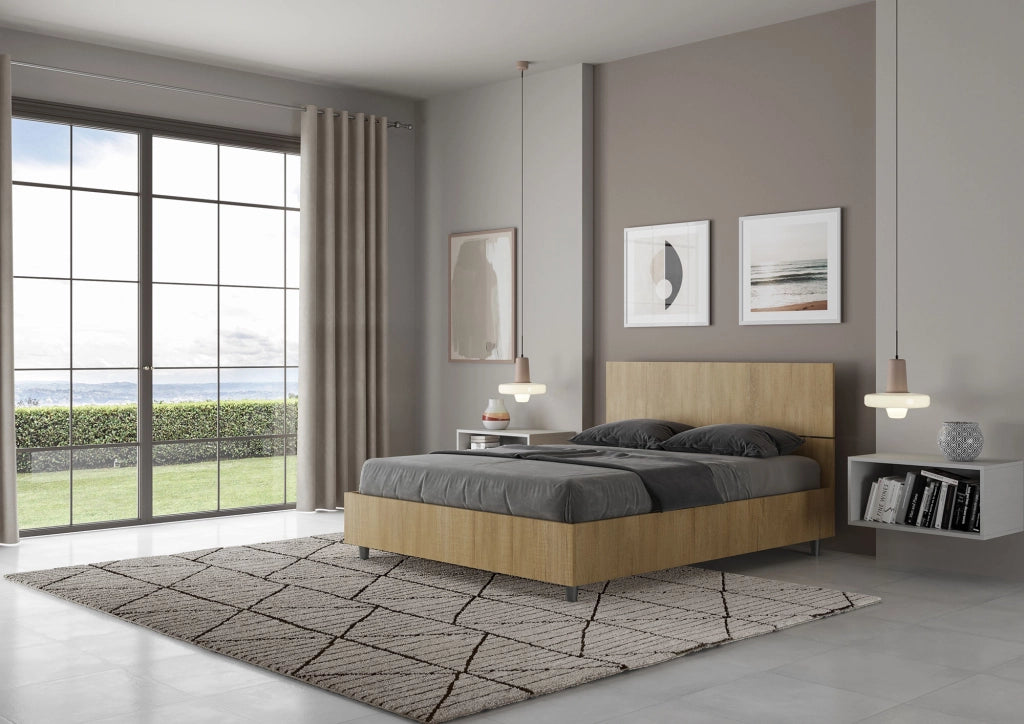 BS COM Letto matrimoniale francese senza rete 140x190 testata dritta quercia