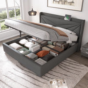 Letto matrimoniale contenitore 180x200 grigio con testiera USB e Tipo C