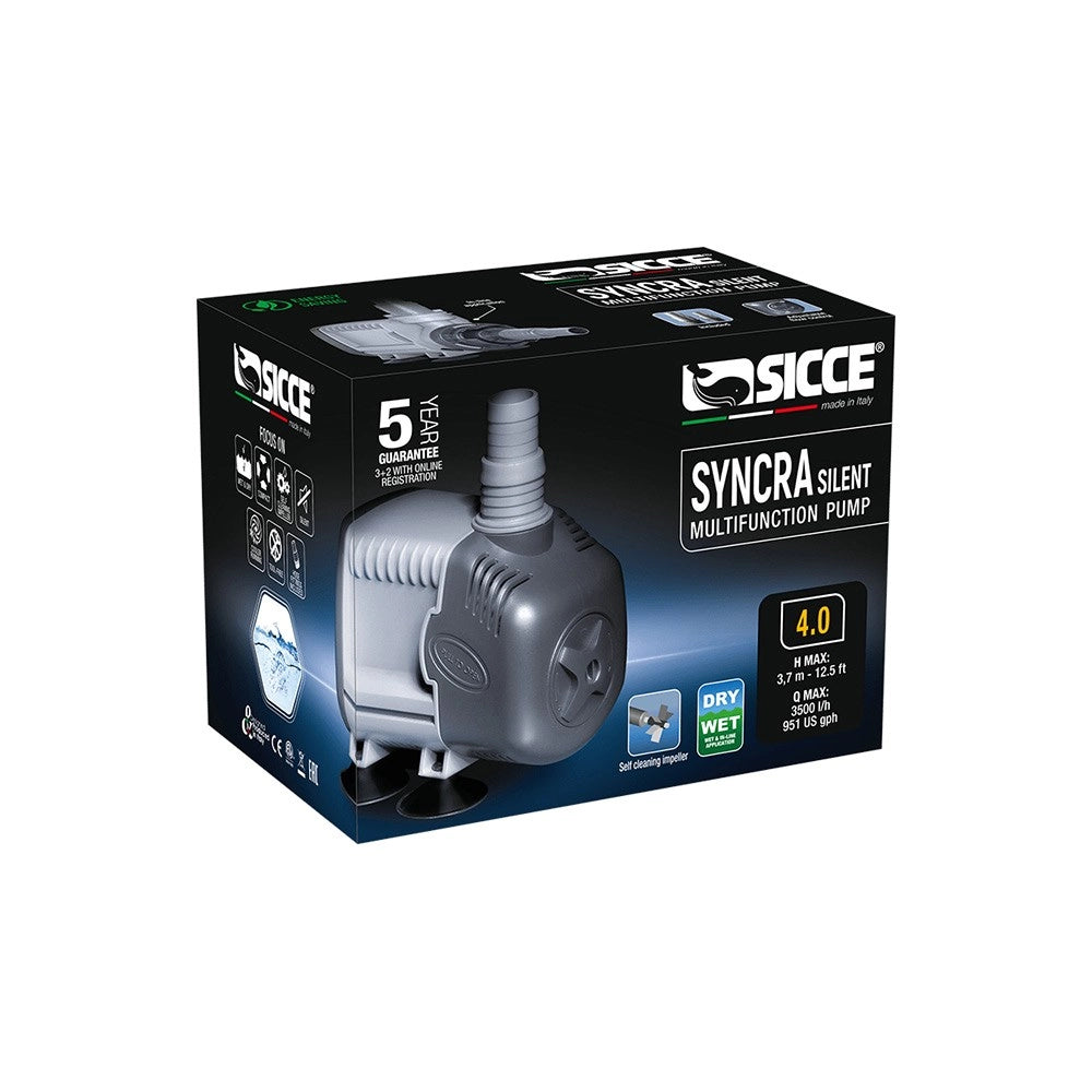 Sicce Syncra Silent Pompa con Portata Regolabile per Utilizzo Dentro/Fuori dall'acqua Modello: 4.0