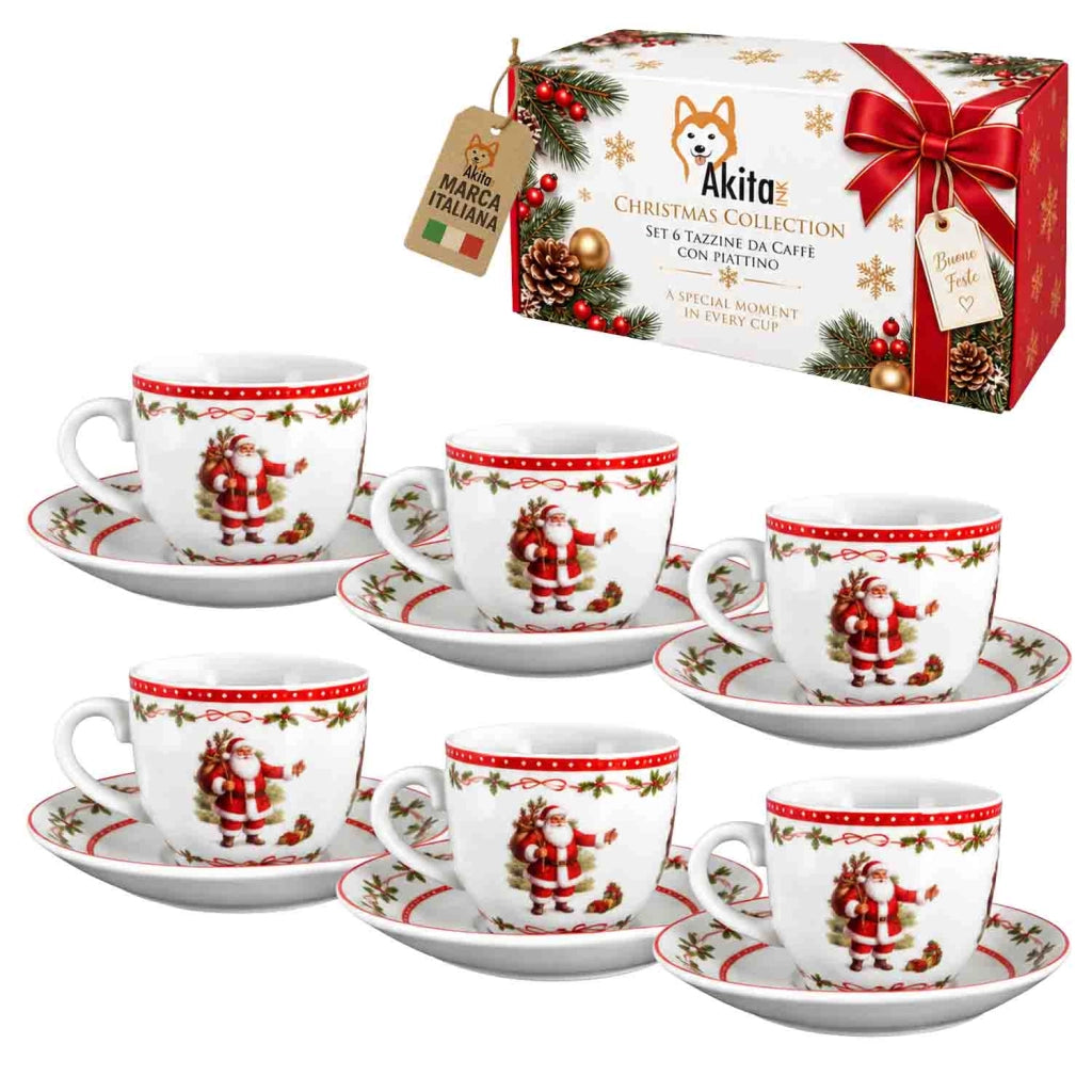 Akitaink 6 Tazzine da Caffe' Santa Claus con Piattino 90 ml