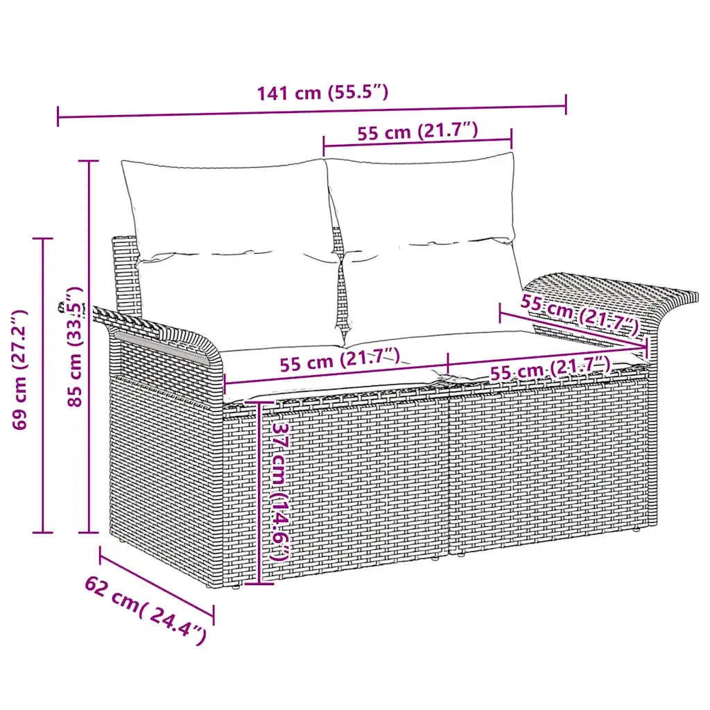 Set Divano da Giardino con cuscino 8 pcs Nero polyrattan 3345413