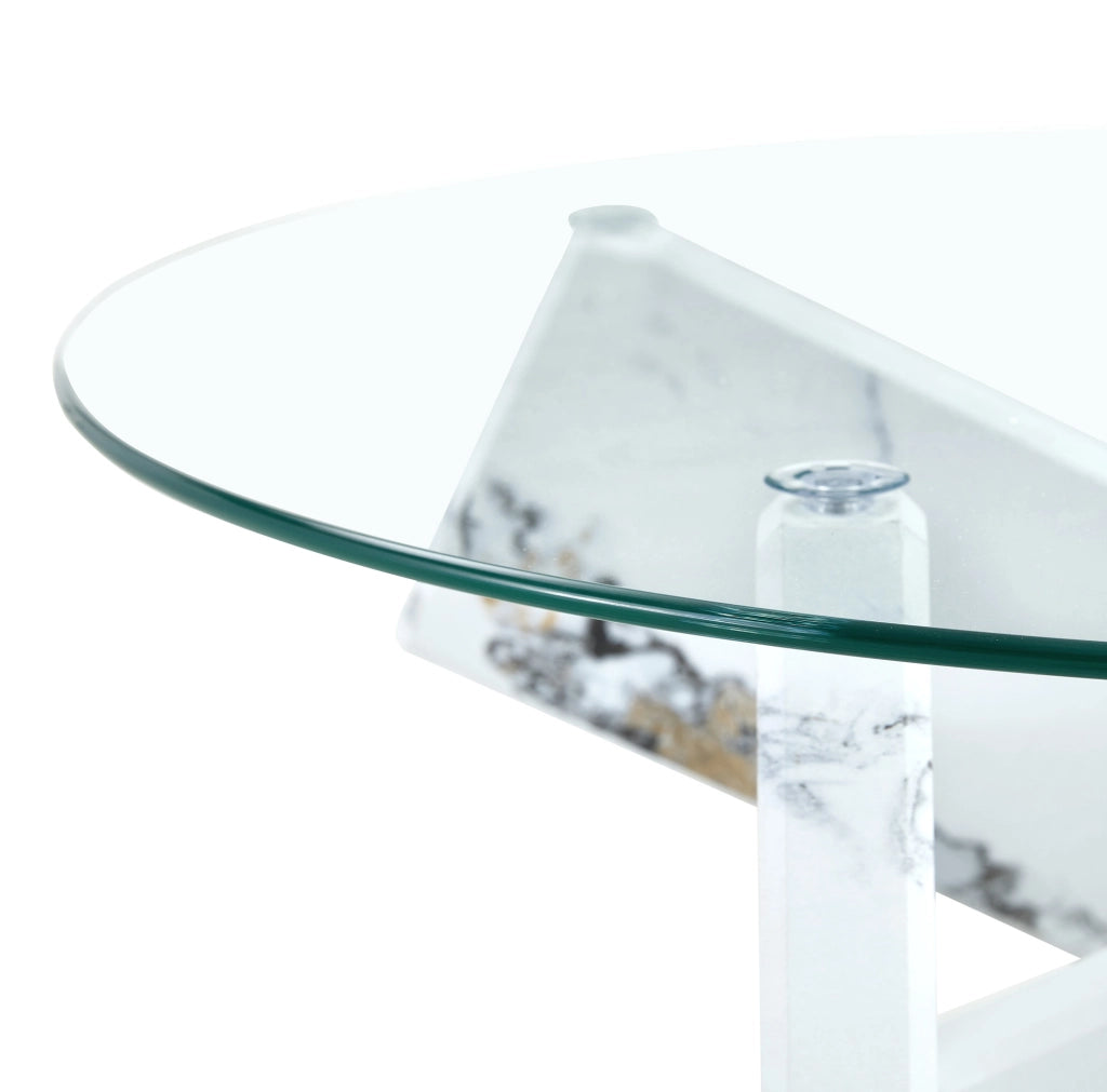 TAVOLO DA CAFFÈ ROTONDO 79 cm MDF E VETRO TRASPARENTE BIANCO