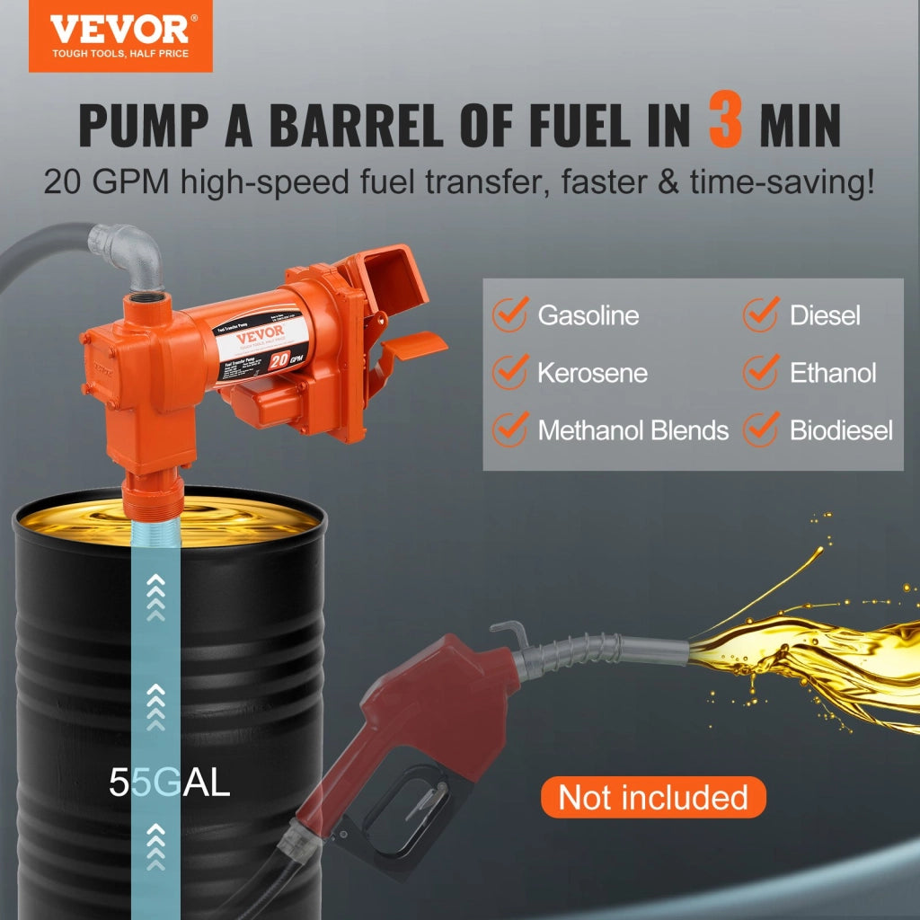 Pompa Trasferimento Carburante EX56-12 12V CC 1/4 CV 20 GPM in Ghisa per Benzina e Diesel Robusta per Officina e Fai da Te