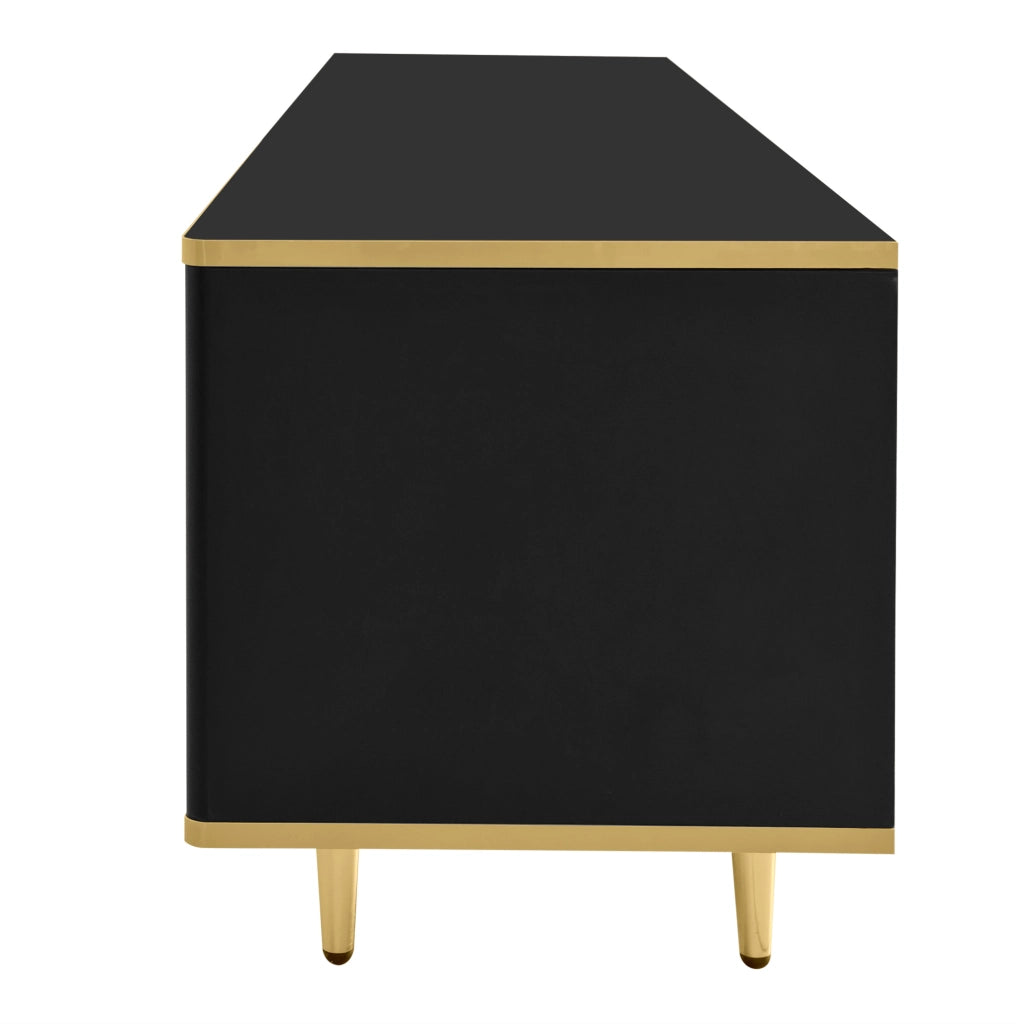 Mobile TV 170x45x37 cm con 2 cassetti e vani chiusi in MDF nero e oro