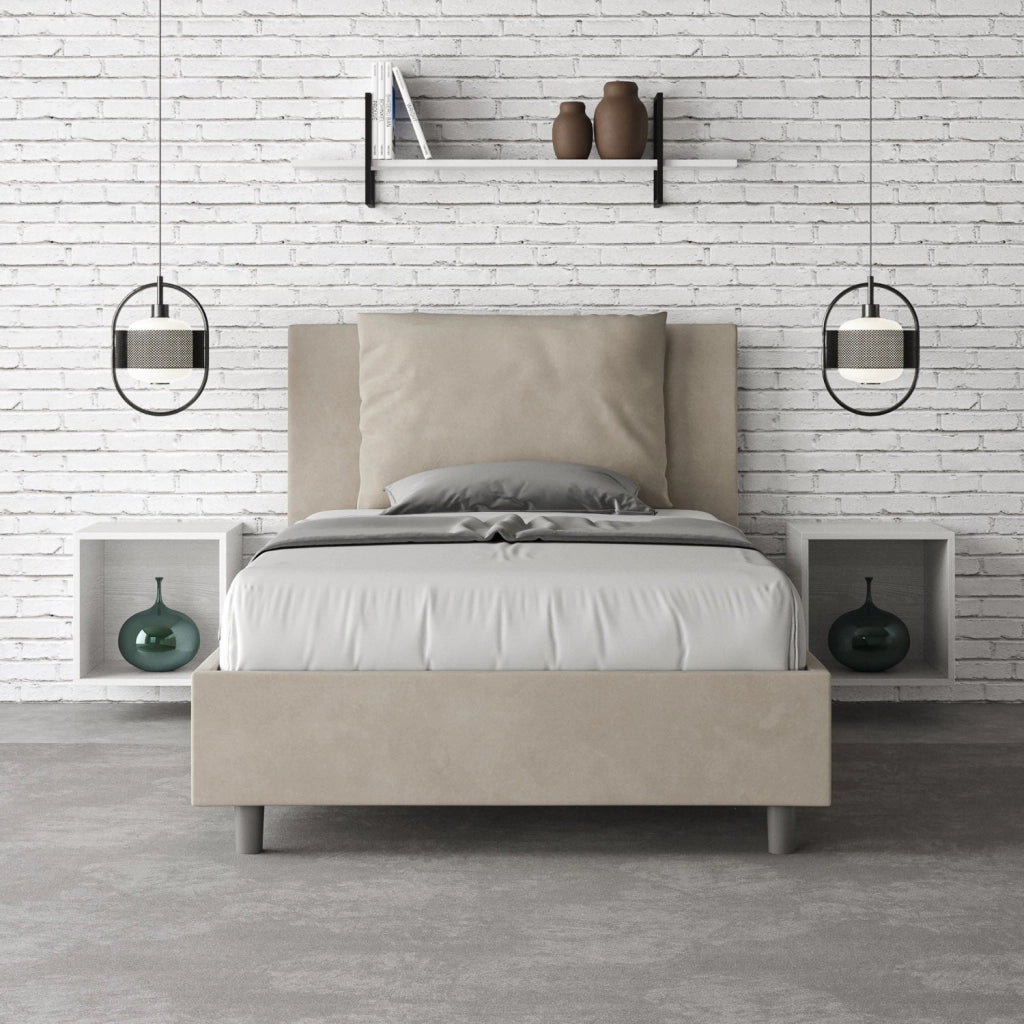 Letto 1 Piazza e Mezzo 120x200 cm con Rete e Contenitore Antea Sabbia