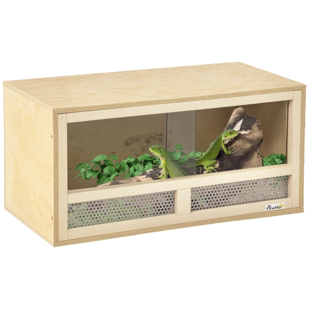 Terrario per Rettili in Legno con Porte Vetro Scorrevoli ¨C Zephmum ¨C 60x29.5x29.5cm