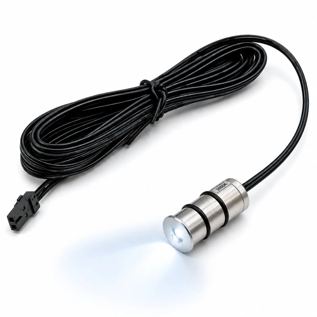 Mini Punto Luce LED da Incasso 12V 6500K Bianco Freddo 10 Lumen 0,1W Diametro 14 mm Foro 12 mm Cavo 2 Metri in Alluminio