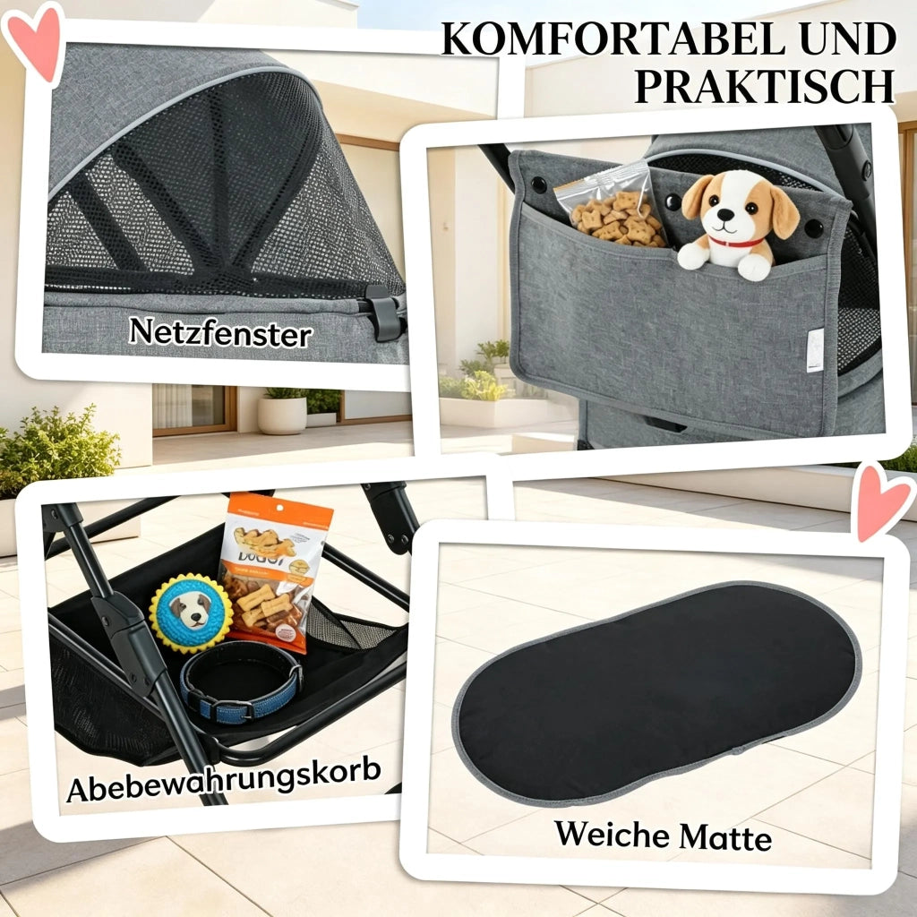 Carrello per cani 3 in 1 con pala pieghevole e rimovibile