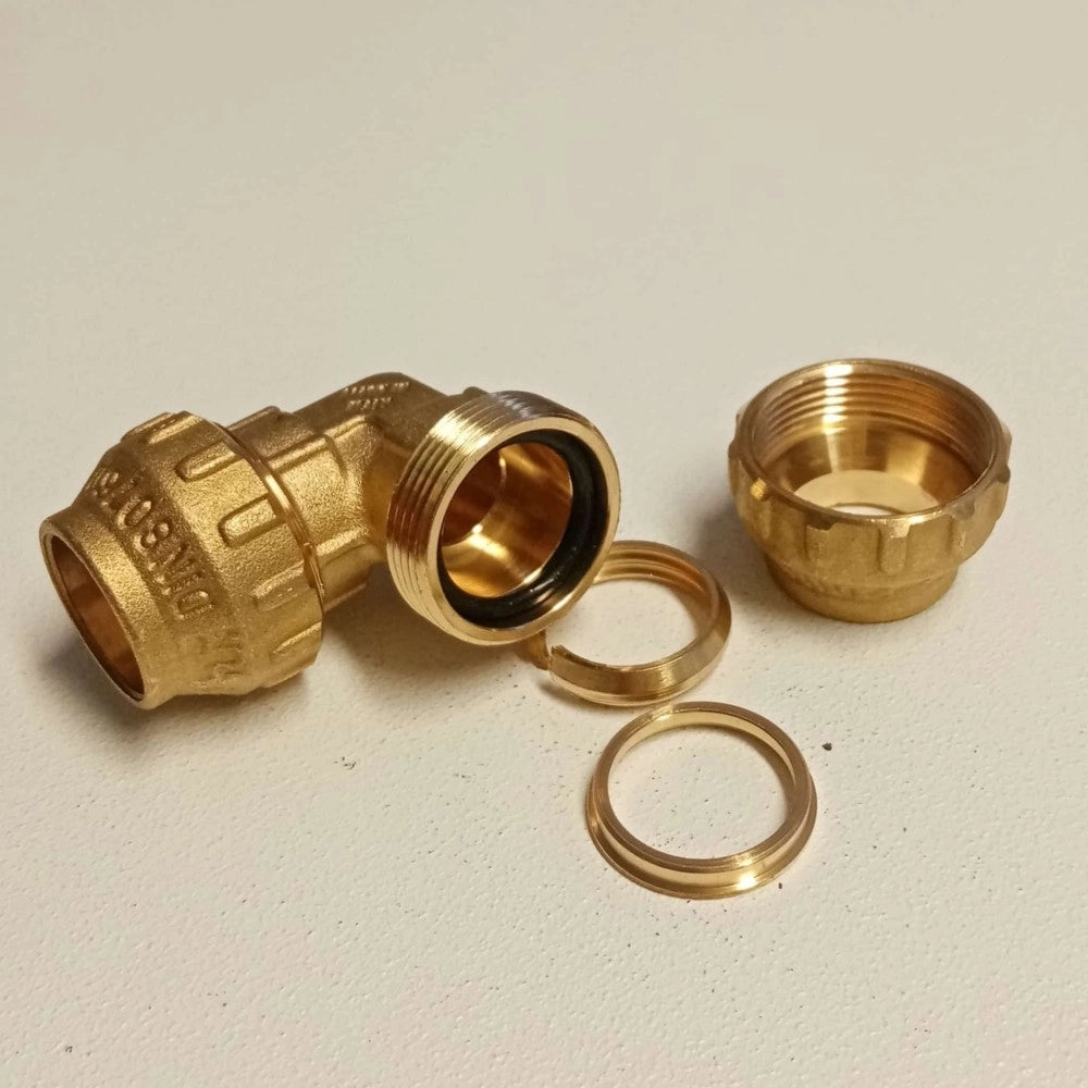 Raccordo 25x25 gomito di giunzione in ottone con tenuta o-ring ed ogiva in ottone