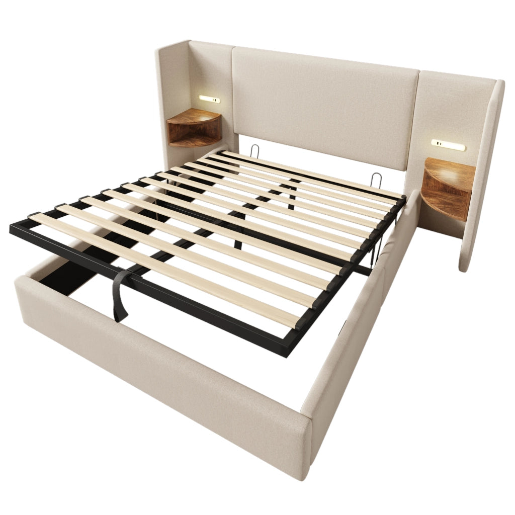 Letto matrimoniale 160x200 beige con sollevamento idraulico