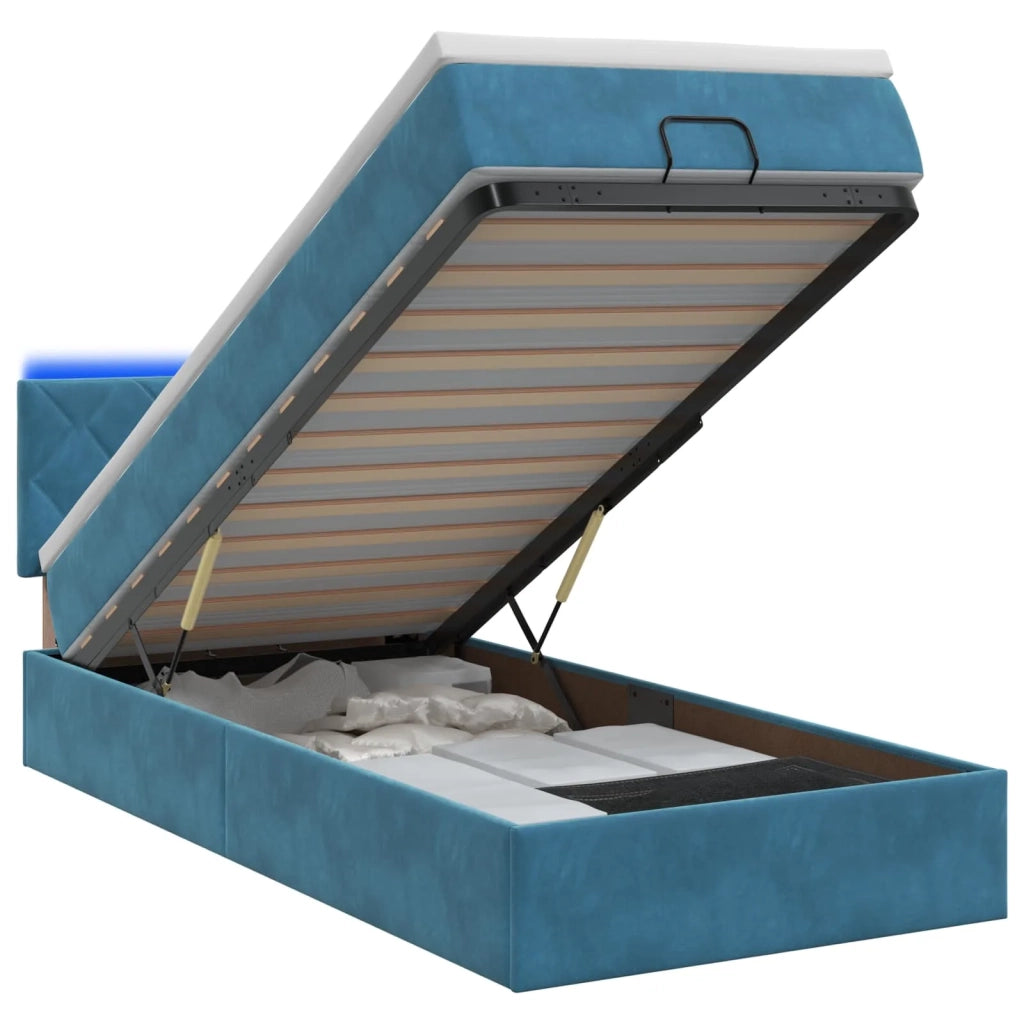 Letto Ottomano con Materasso e LED Blu scuro 100 x 200 cm 3457195