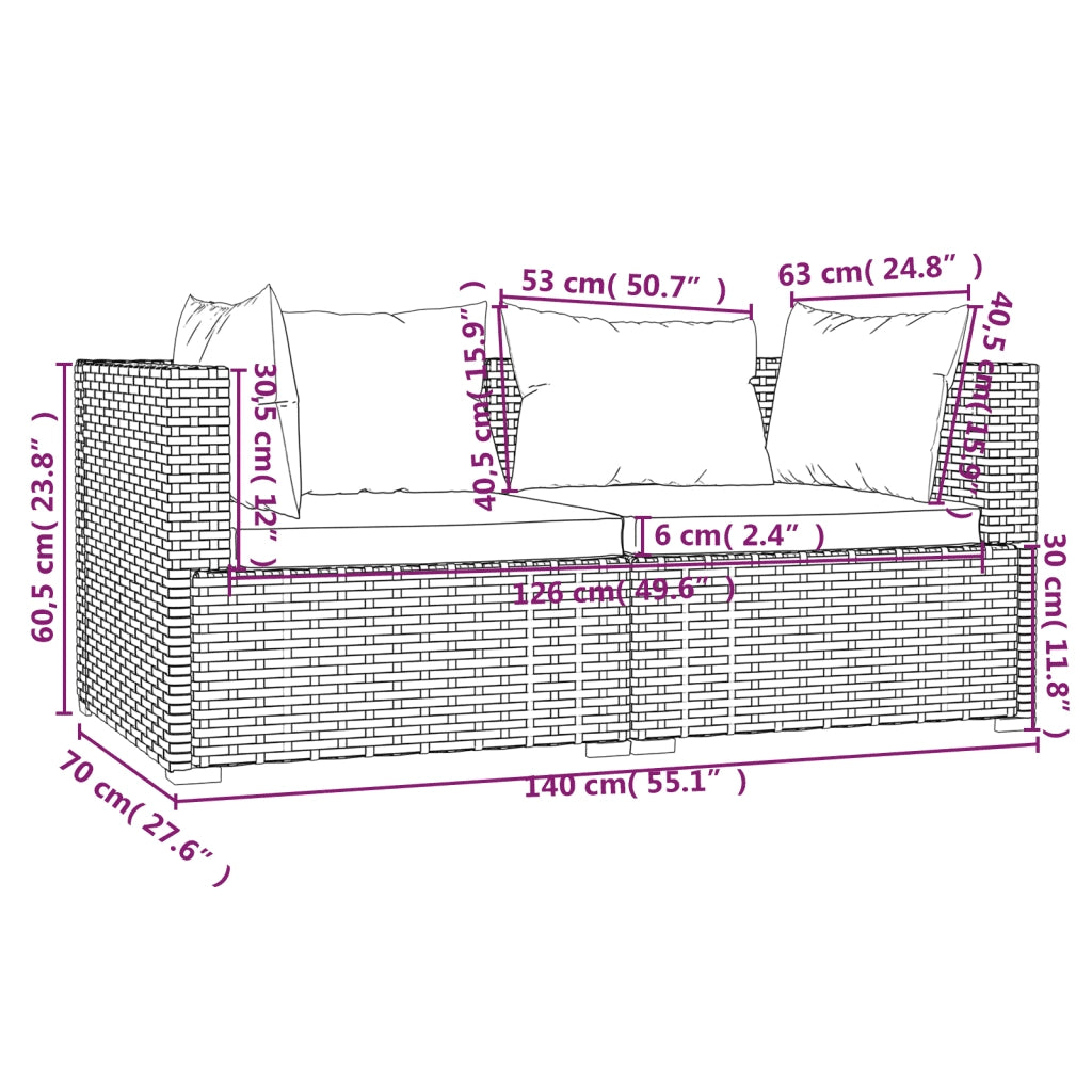 Divano a 2 Posti con Cuscini in Polyrattan Grigio 317509