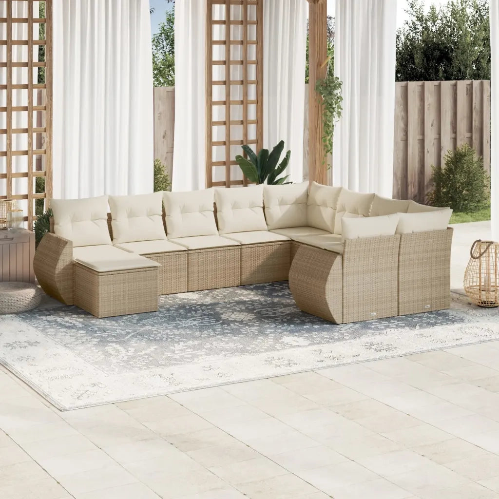 Set Divano da Giardino 10 pz con Cuscini Beige in Polyrattan 3221857