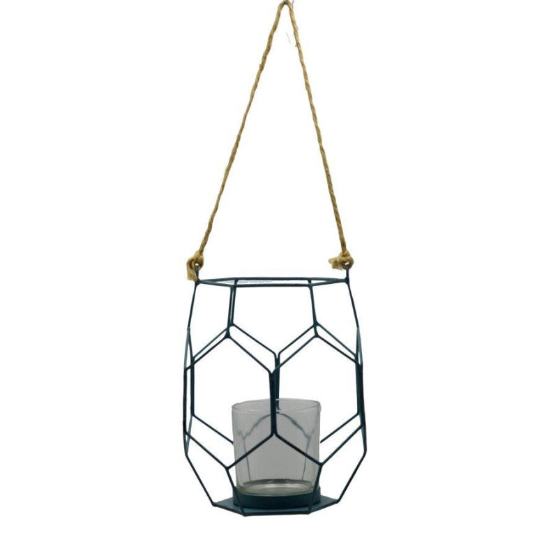 Lanterna metallo blu cm 16,5x16,5h18,5