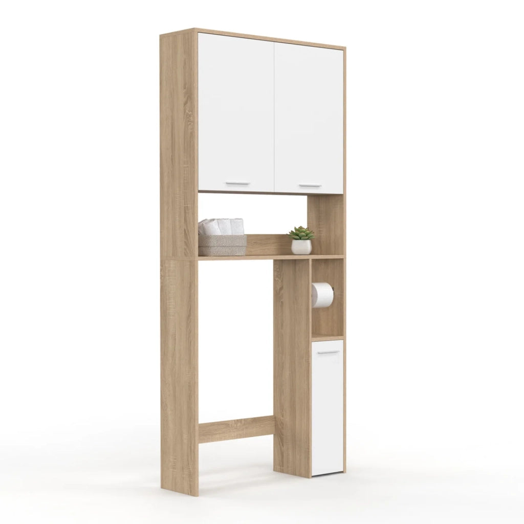 IDMarket - Scaffalatura WALLIS in faggio e bianco con piano per WC