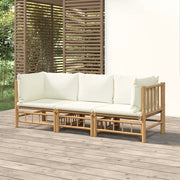 Set Salotto da Giardino 3pz con Cuscini Bianco Crema in Bambù 3155183