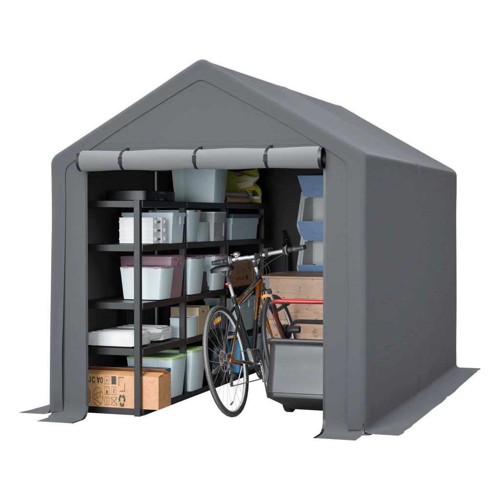 Tenda Garage da Giardino 296x190x200 cm Grigio Scuro con Telo PE 170 g/m² e Telaio in Acciaio Zincato