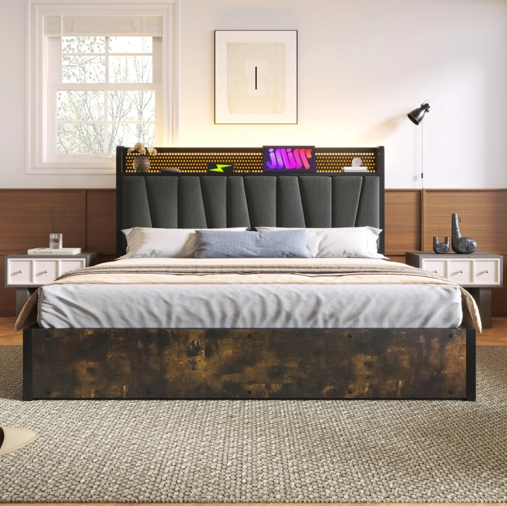 Letto matrimoniale 180x200 cm grigio con LED RGBW e USB