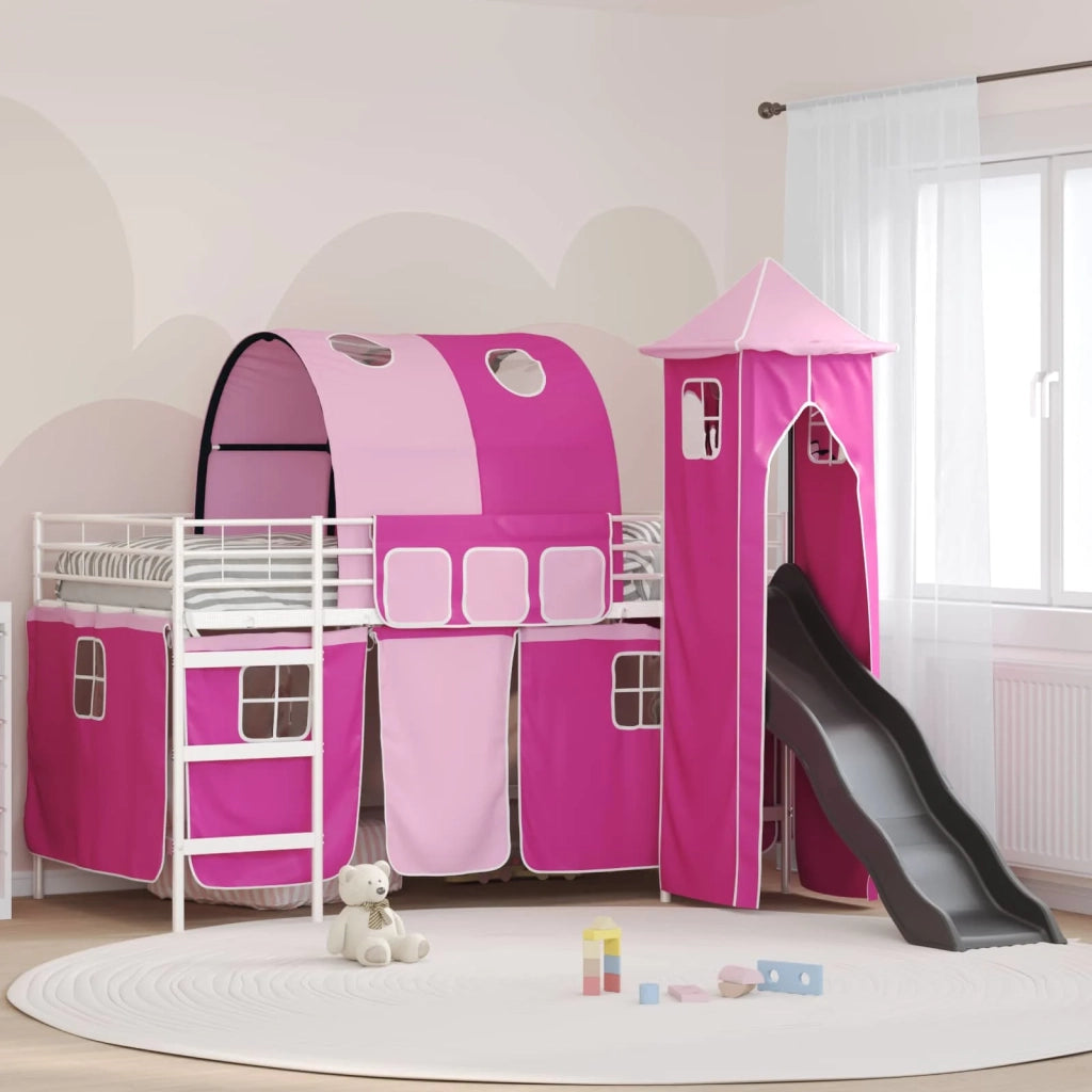 Letto a castello per bambini Bianco e Rosa 107 x 203 cm Metallo 42020912