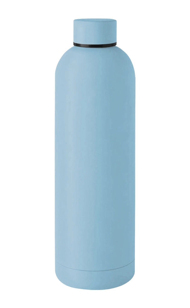 Borraccia Termica 1 Litro Bottiglia Acciaio Inox Inossidabile Doppio Strato 1000 Ml Tappo Antigoccia Doppia Camera Bevande Calde Fredde Termos Sistema Sottovuoto Rivestimento Soft Touch  - Azzurro