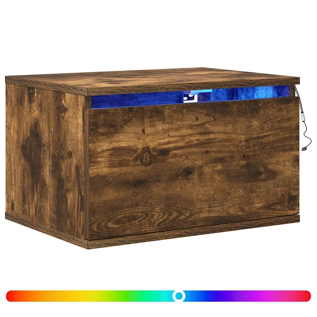 Comodini a Parete con luci LED 2 pz Rovere Fumo 836835