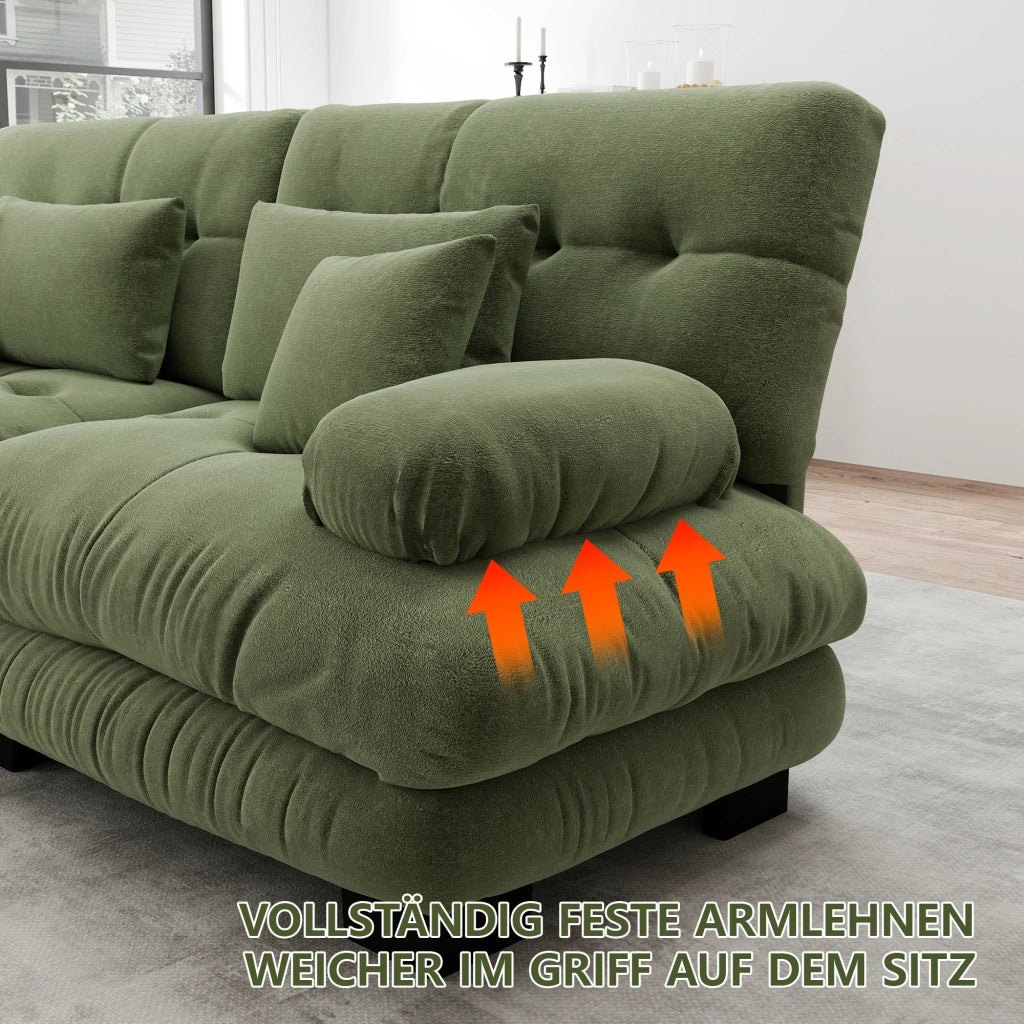 Divano Angolare Chenille ¨C Xylo ¨C Verde, Cuscini, Legno Massello
