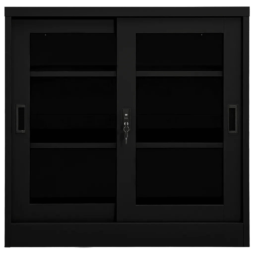 Armadio con ante scorrevoli nero 90 x 40 x 90 cm con serratura e 2 ripiani regolabili stile moderno in acciaio 02_0046816